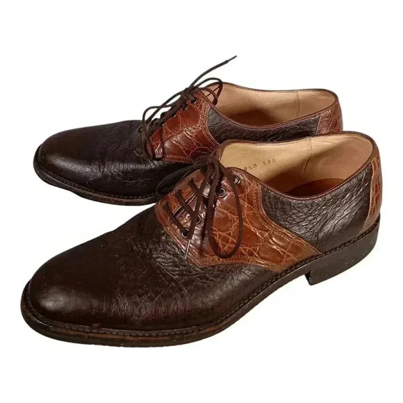 Paul Stuard Dress Shoes Crocodile Brown Saddle Leather Mens 8.5 M Handmade Italy main image 6
